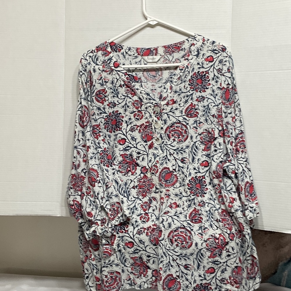 CJ Banks Red and White Floral Blouse